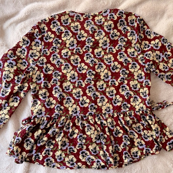 Madewell Viola Peplum Ruffle Blouse Top Pansy Floral Maroon Size S - Picture 11 of 12